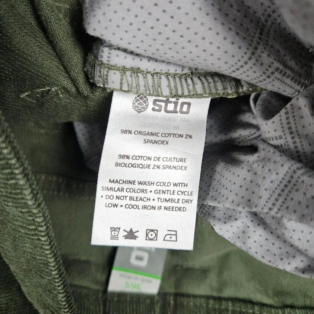 Stio (Men's 36S) Green Corduroy Rivet Pants Outdoor Hiking Casual Organic Cotton